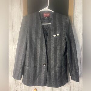 Vintage Sasson Houndstooth Blazer Sz 6 Wool Blend Black White Jacket 80’s